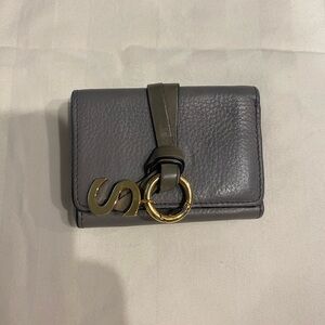 Authentic Chloé Womens Leather Alphabet Small Tri Fold Wallet Gray Letter S